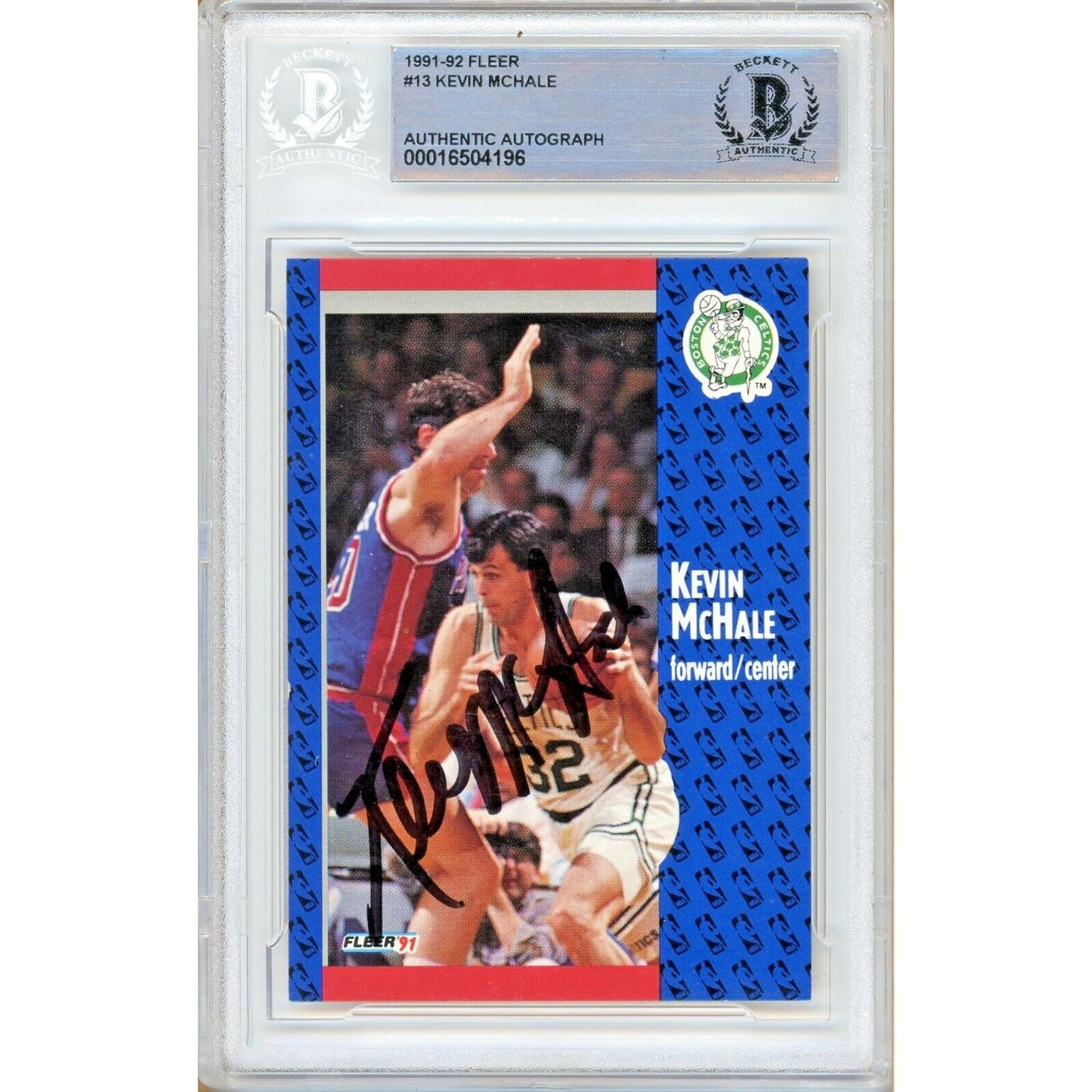 Basketballs- Autographed- Kevin McHale Boston Celtics Signed 1991-92 Fleer Basketball Card Beckett Authentic Auto Slab Front