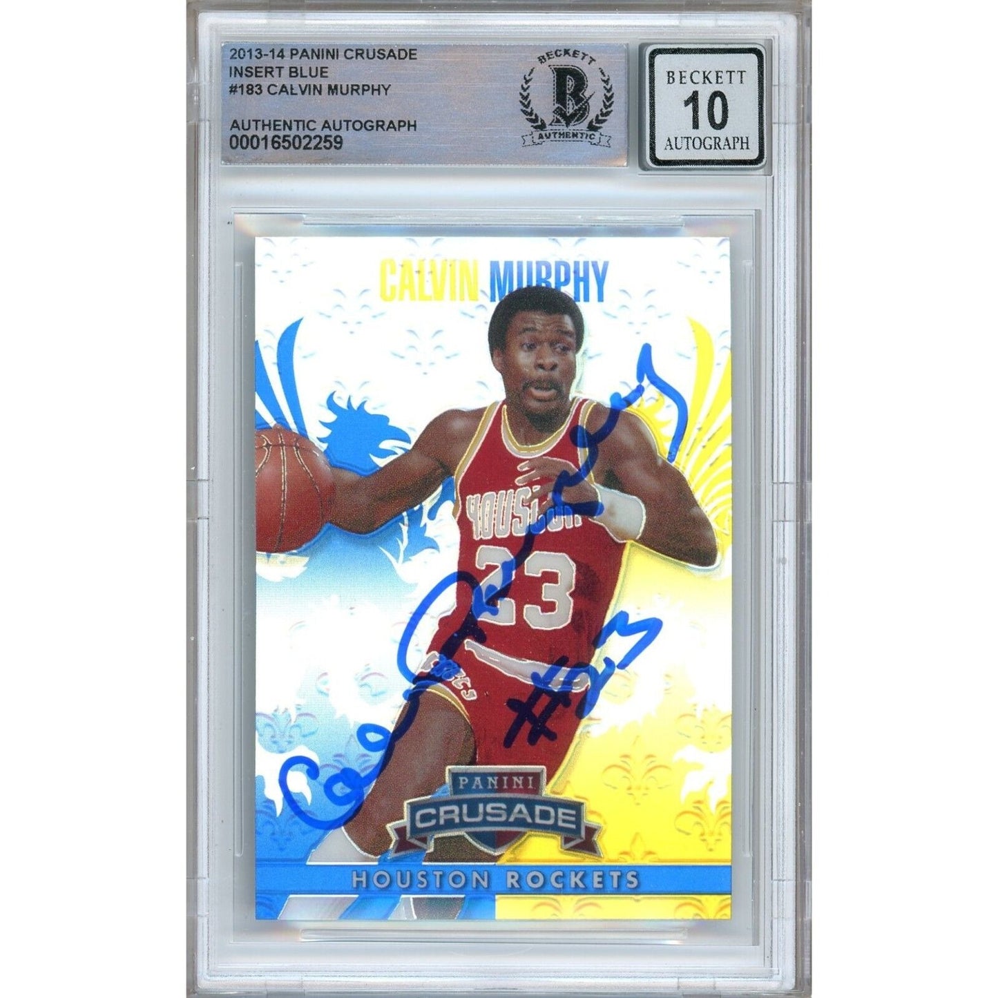 Basketballs- Autographed- Calvin Murphy Houston Rockets Signed 2013-14 Panini Crusade Blue Basketball Card Beckett Authentic BGS Auto-10 Graded Slab Front