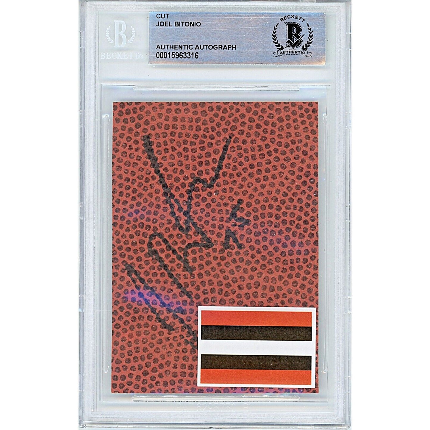 Footballs- Autographed- Joel Bitonio Cleveland Browns Signed Football Signature Cut Beckett Authentic Auto Slab Front