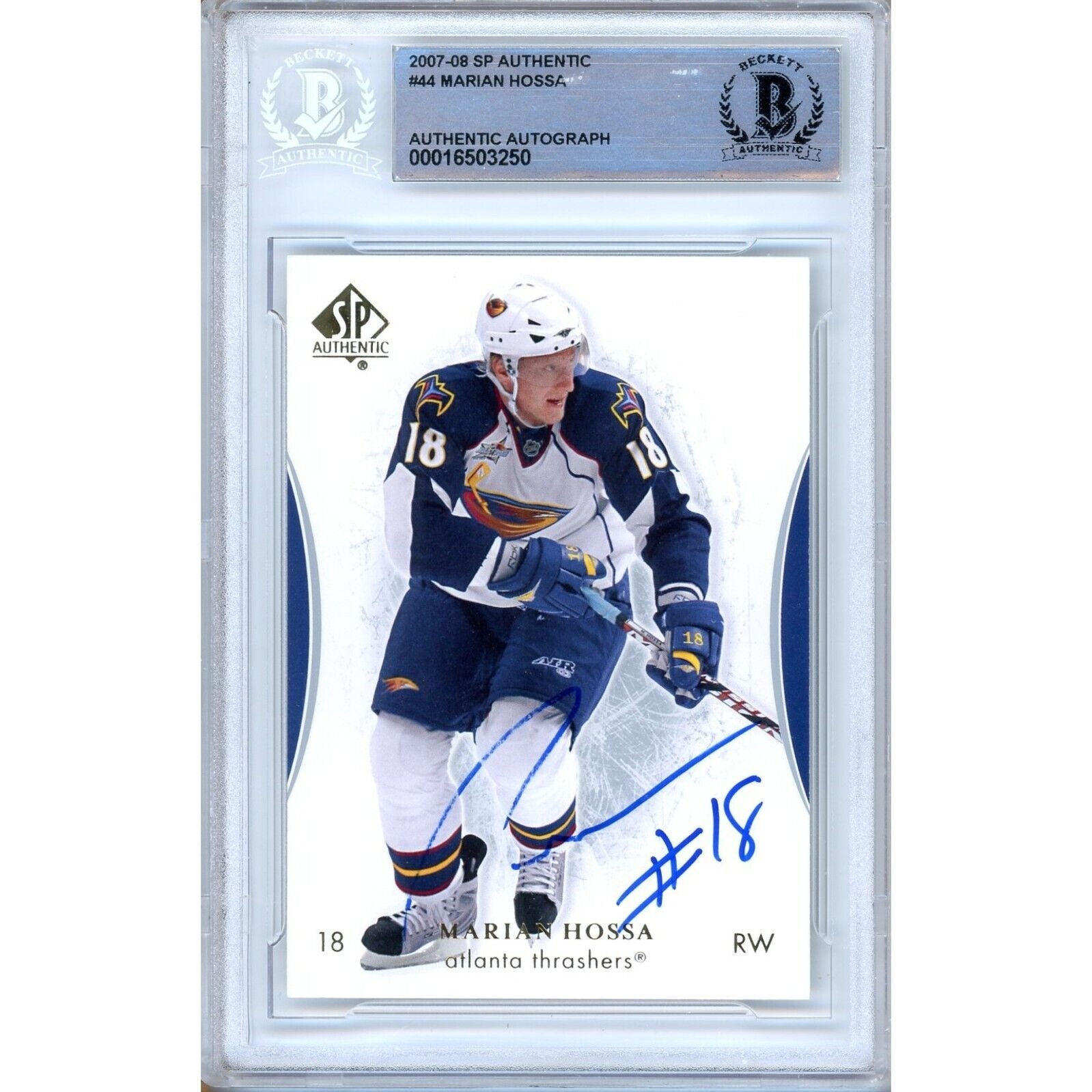 Hockey- Autographed- Marian Hossa Atlanta Thrashers Signed 2007-08 SP Authentic Hockey Card Beckett Authentic Auto Slab Front