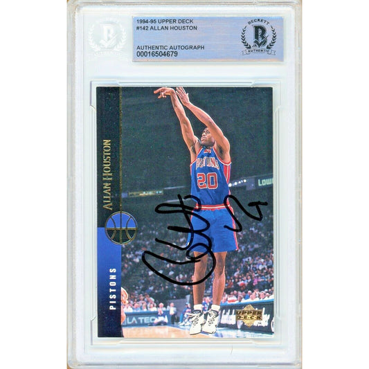 Basketballs- Autographed- Allan Houston Detroit Pistons Signed 1994-95 Upper Deck Basketball Card Beckett Authentic Auto Slab Front