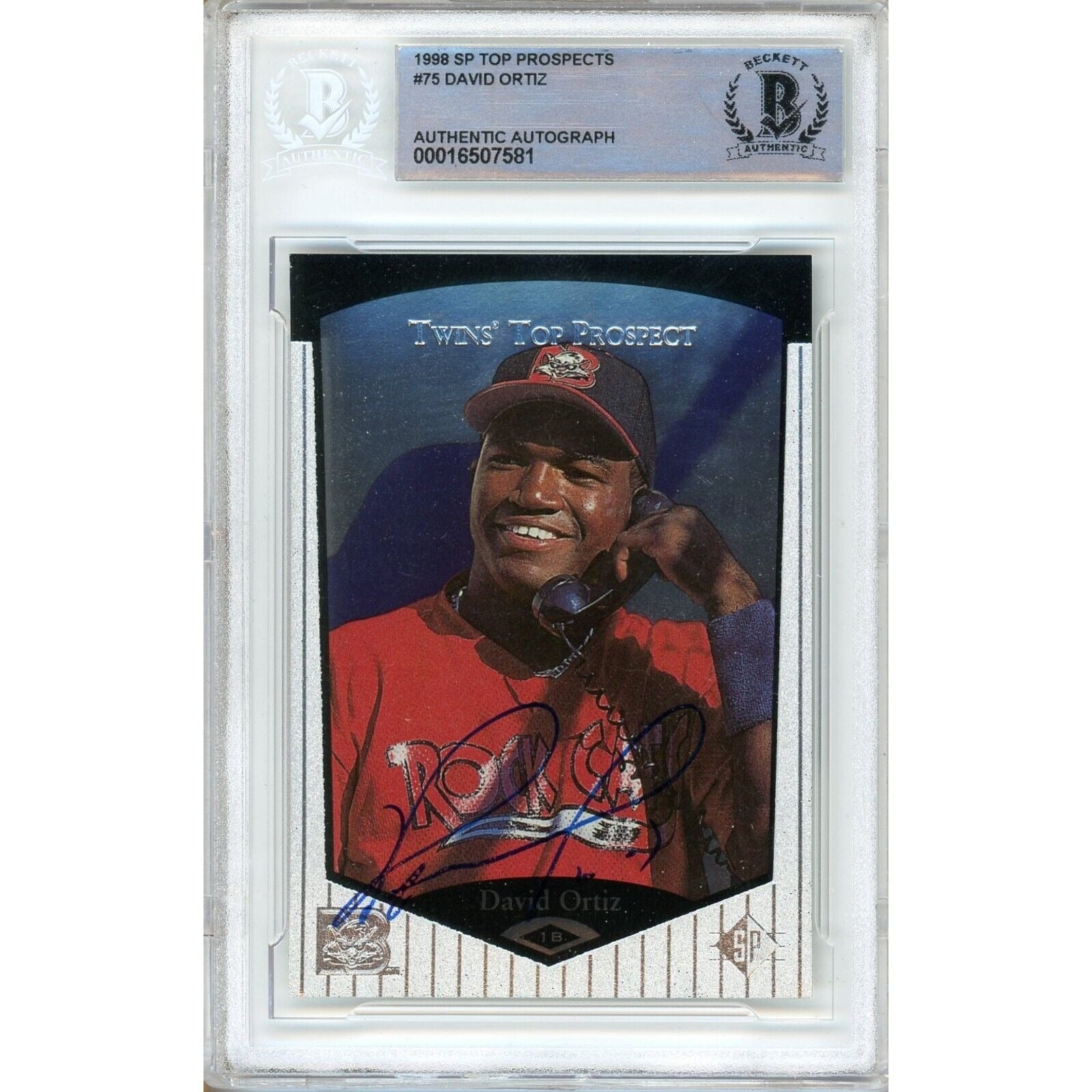 Baseballs- Autographed- David Ortiz Minnesota Twins Signed 1998 SP Top Prospects Baseball Rookie Card Beckett Authentic Auto Slab Front