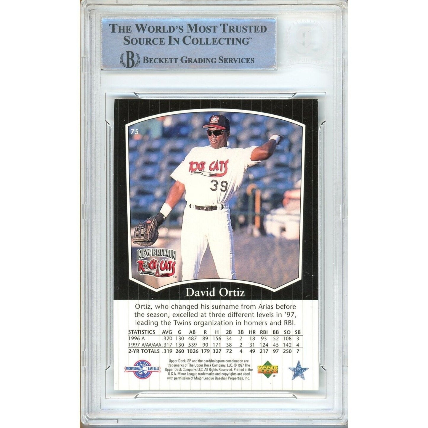 Baseballs- Autographed- David Ortiz Minnesota Twins Signed 1998 SP Top Prospects Baseball Rookie Card Beckett Authentic Auto Slab Back