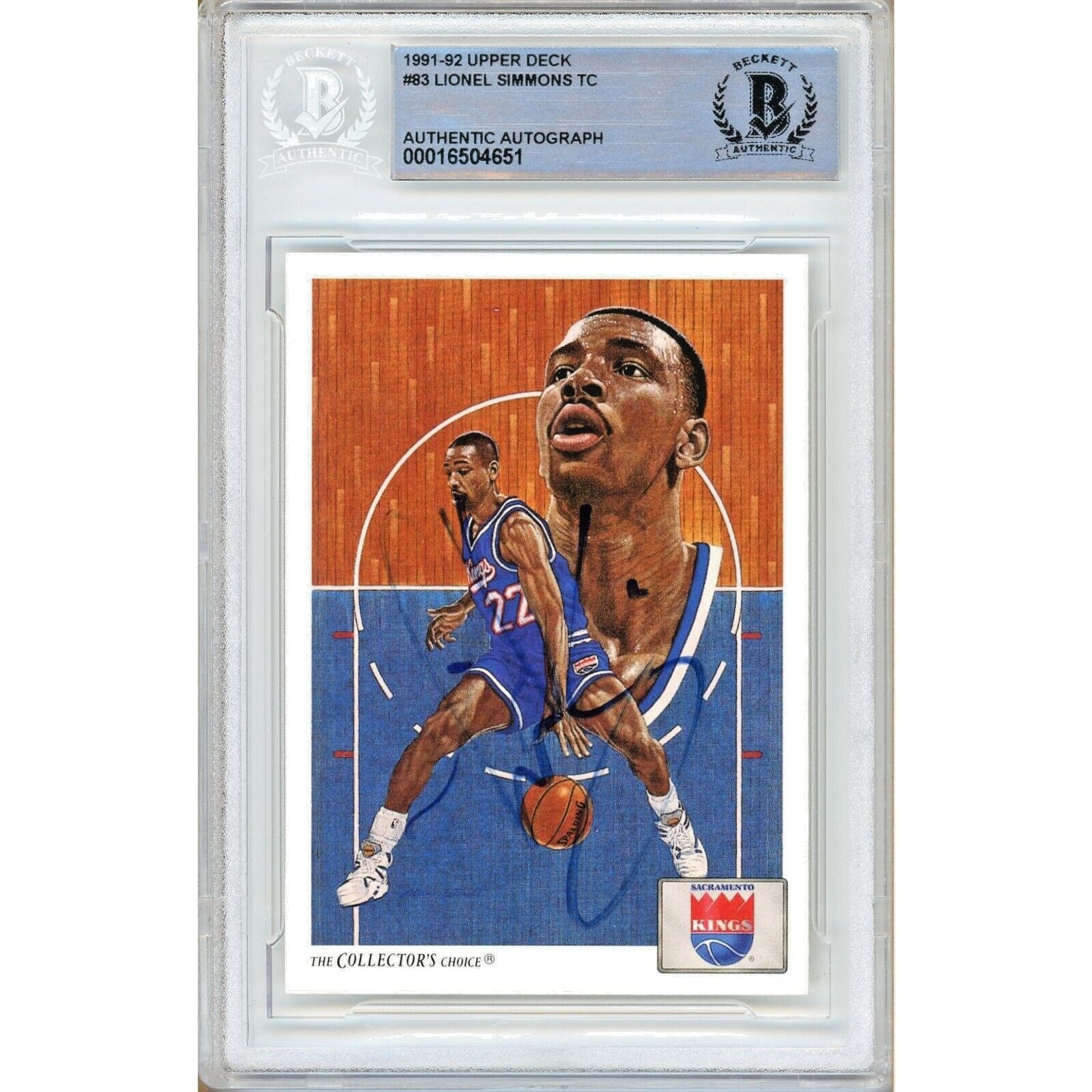 Lionel Simmons Sacramento Kings autographed trading card – full view – Beckett COA