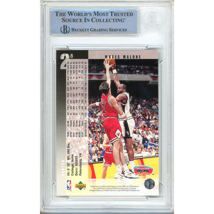 Basketballs- Autographed- Moses Malone San Antonio Spurs Signed 1994-95 Upper Deck Basketball Card Beckett Authentic Auto Slab Back