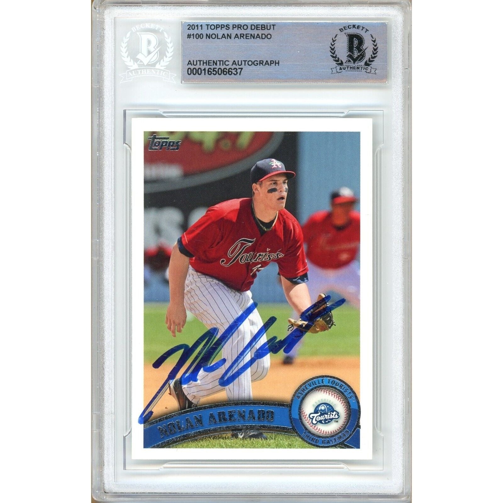 Baseballs- Autographed- Nolan Arenado St Louis Cardinals Signed 2011 Topps Pro Debut Rookie Baseball Card Beckett Authentic Auto Slab Front