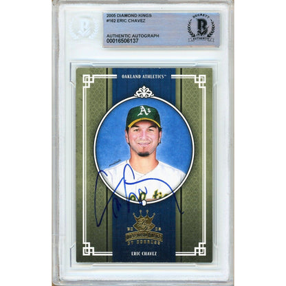 Baseballs- Autographed- Eric Chavez Oakland Athletics Signed 2005 Donruss Diamond Kings Baseball Card Beckett Authentic Auto Slab Front