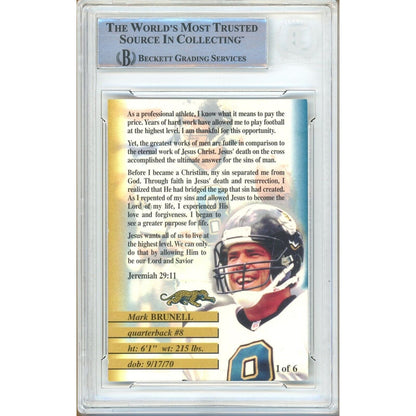 Footballs- Autographed- Mark Brunell Jacksonville Jaguars Signed Custom Religious Trading Card Beckett Authentic Auto Slab Back