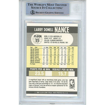 Basketballs- Autographed- Larry Nance Cleveland Cavaliers Signed 1990-91 Fleer Basketball Card Beckett Authentic Auto Slab Back