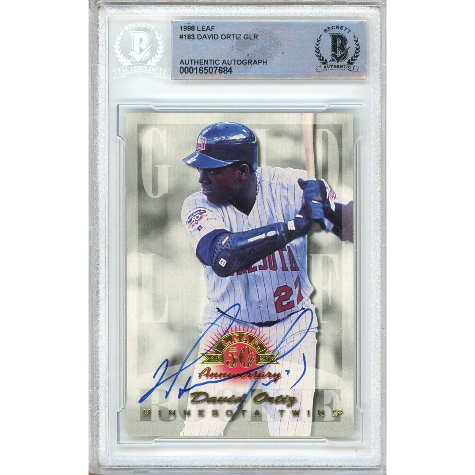 David Ortiz Leaf Gold Rookies Autographed Trading Card Beckett BAS