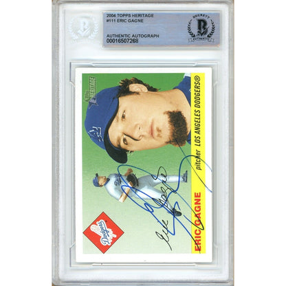 Baseballs- Autographed- Eric Gagne LA Dodgers Signed 2004 Topps Heritage Baseball Card Beckett Authentic Auto Slab Front