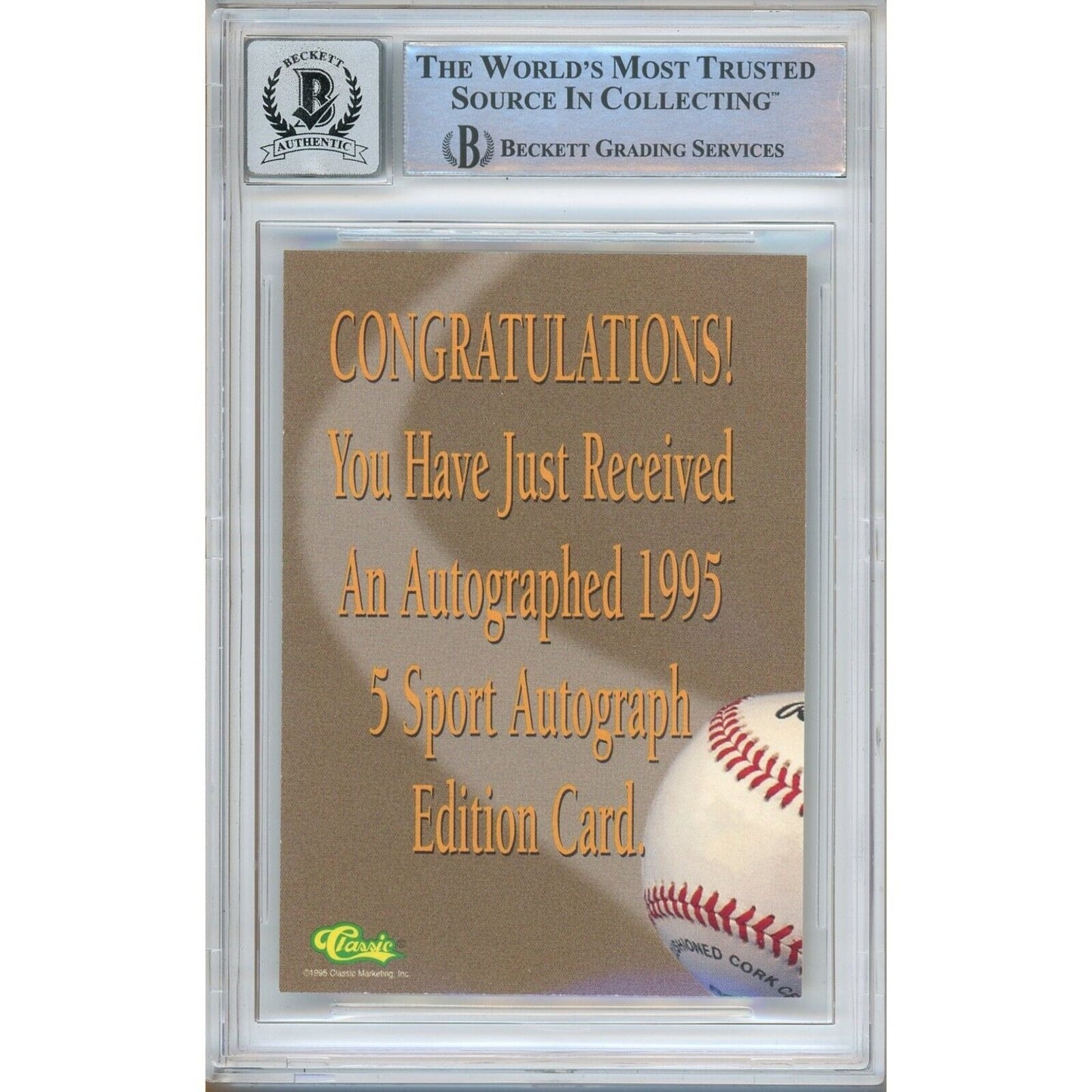 Baseballs- Autographed- Rey Ordonez New York Mets Signed 1995 Classic Five Sport Autographs Trading Card Beckett Authentic BGS Auto-10 Graded Slab Back