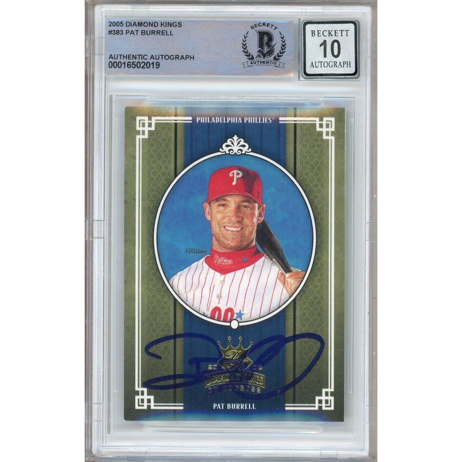 Baseballs- Autographed- Pat Burrell Philadelphia Phillies Signed 2005 Donruss Diamond Kings Baseball Card Beckett Authentic BGS Auto-10 Graded Slab Front