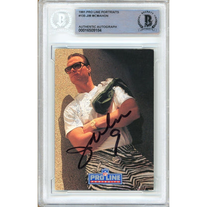 Footballs- Autographed- Jim McMahon Chicago Bears Signed 1991 Pro Line Portraits NFL Football Card Beckett Authentic Auto Slab Front