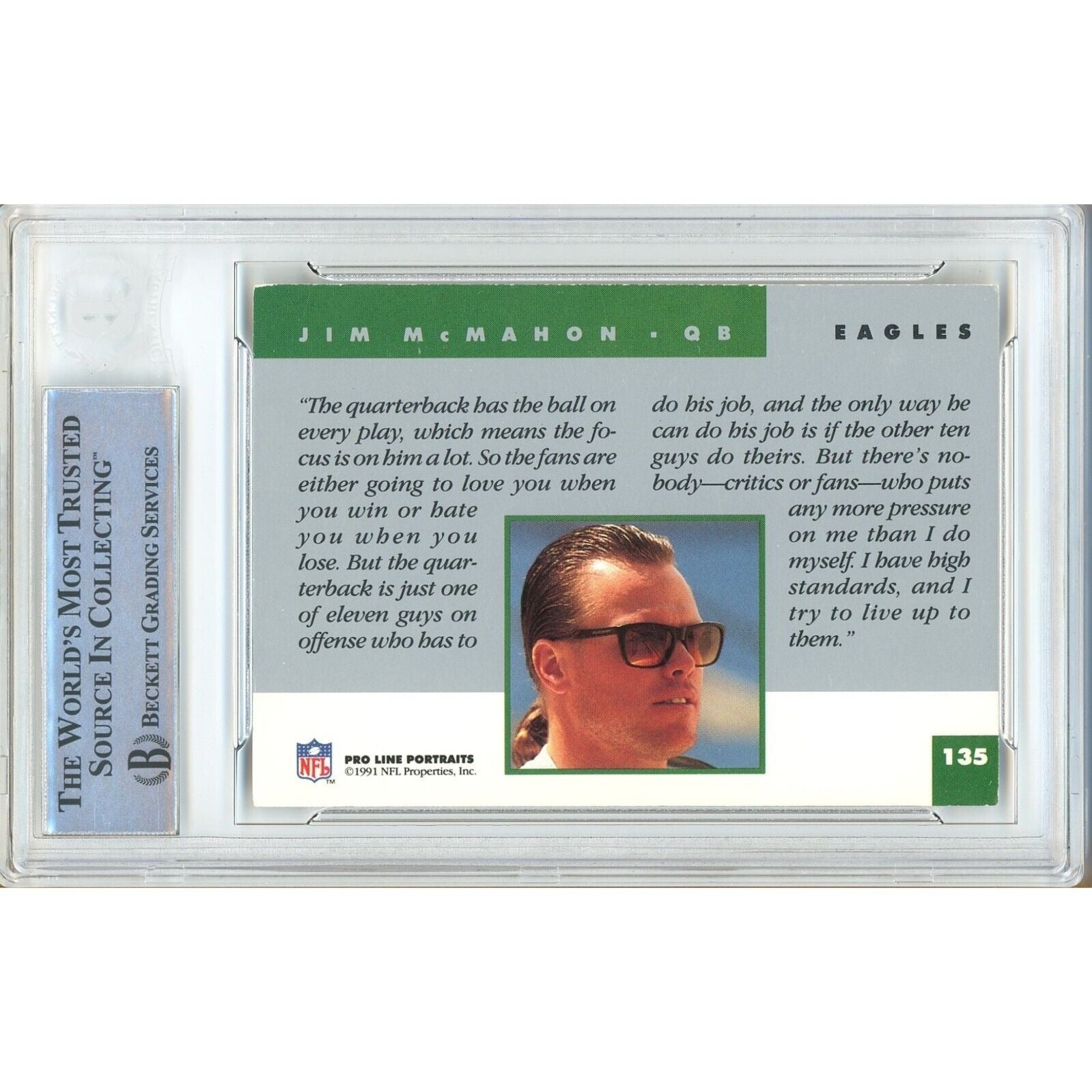Jim McMahon Chicago Bears signed trading card – signature close-up – Beckett COA