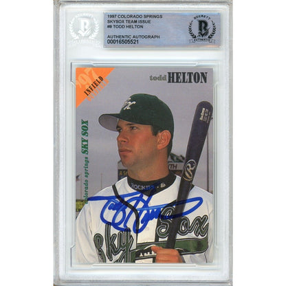 Baseballs- Autographed- Todd Helton Colorado Rockies Signed 1997 Colorado Springs Sky Sox Minor League Trading Card Beckett Authentic Auto Slab Front