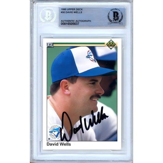 Baseballs- Autographed- David Wells Toronto Blue Jays Signed 1990 Upper Deck Baseball Card Beckett Authentic Auto Slab Front