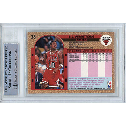 Basketballs- Autographed- BJ Armstrong Chicago Bulls Signed 1993-93 Fleer Basketball Card Beckett Authentic Auto Slab Back