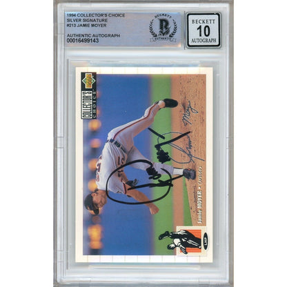 Baseballs- Autographed- Jamie Moyer Baltimore Orioles Signed 1994 Collectors Choice Silver Signature Baseball Card Beckett Authenticated BGS Auto-10 Graded Slab Front