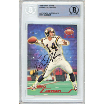 Footballs- Autographed- Brad Johnson Minnesota Vikings Signed 1998 Topps Stars Football Card Beckett Authentic Auto Slab Front