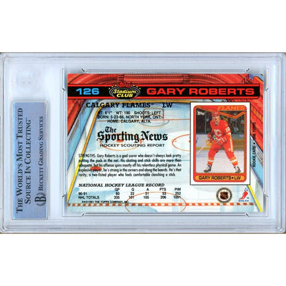 Hockey- Autographed- Gary Roberts Calgary Flames Signed 1991-92 Topps Stadium Club Hockey Card Beckett Authentic Auto Slab Back