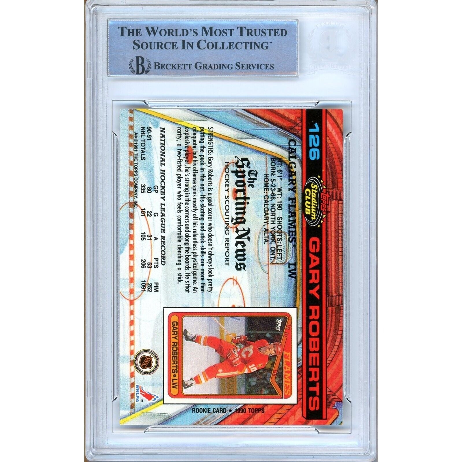 Gary Roberts Calgary Flames auto trading card – authentication sticker – Beckett COA