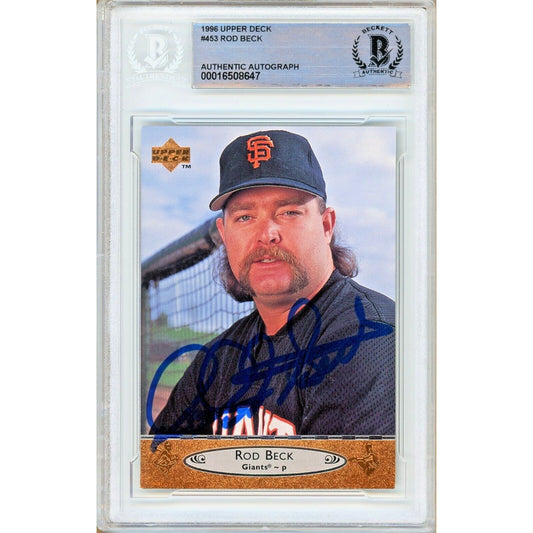 Baseballs- Autographed- Rod Beck San Francisco Giants Signed 1996 Upper Deck Trading Card Beckett Authentic Auto Slab Front