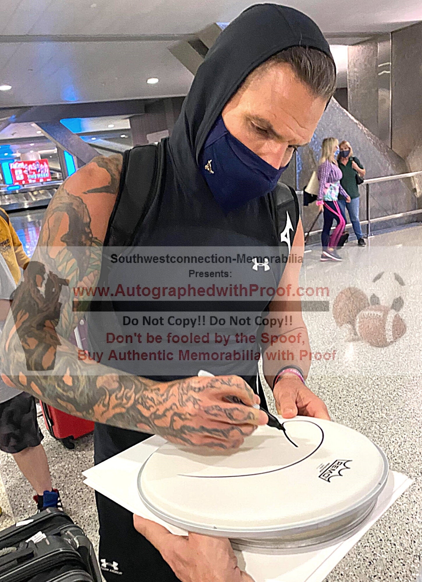 Wrestling- Autographed- Jeff Hardy WWE AEW Signing 10 Inch Remo Drumhead with Self Portrait Beckett Authentic Auto COA