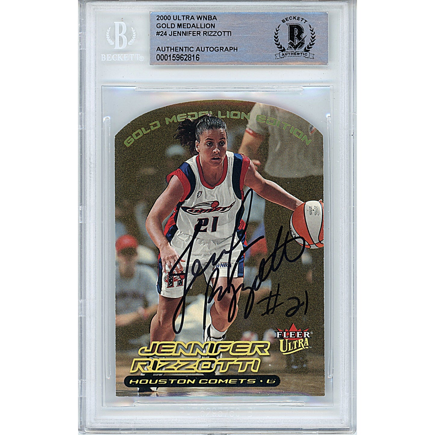 jennifer-rizzotti-autographed-2000-fleer-ultra-wnba-gold-medallion-insert-basketball-card-24-bas-slabbed-00015962816-Front of Card