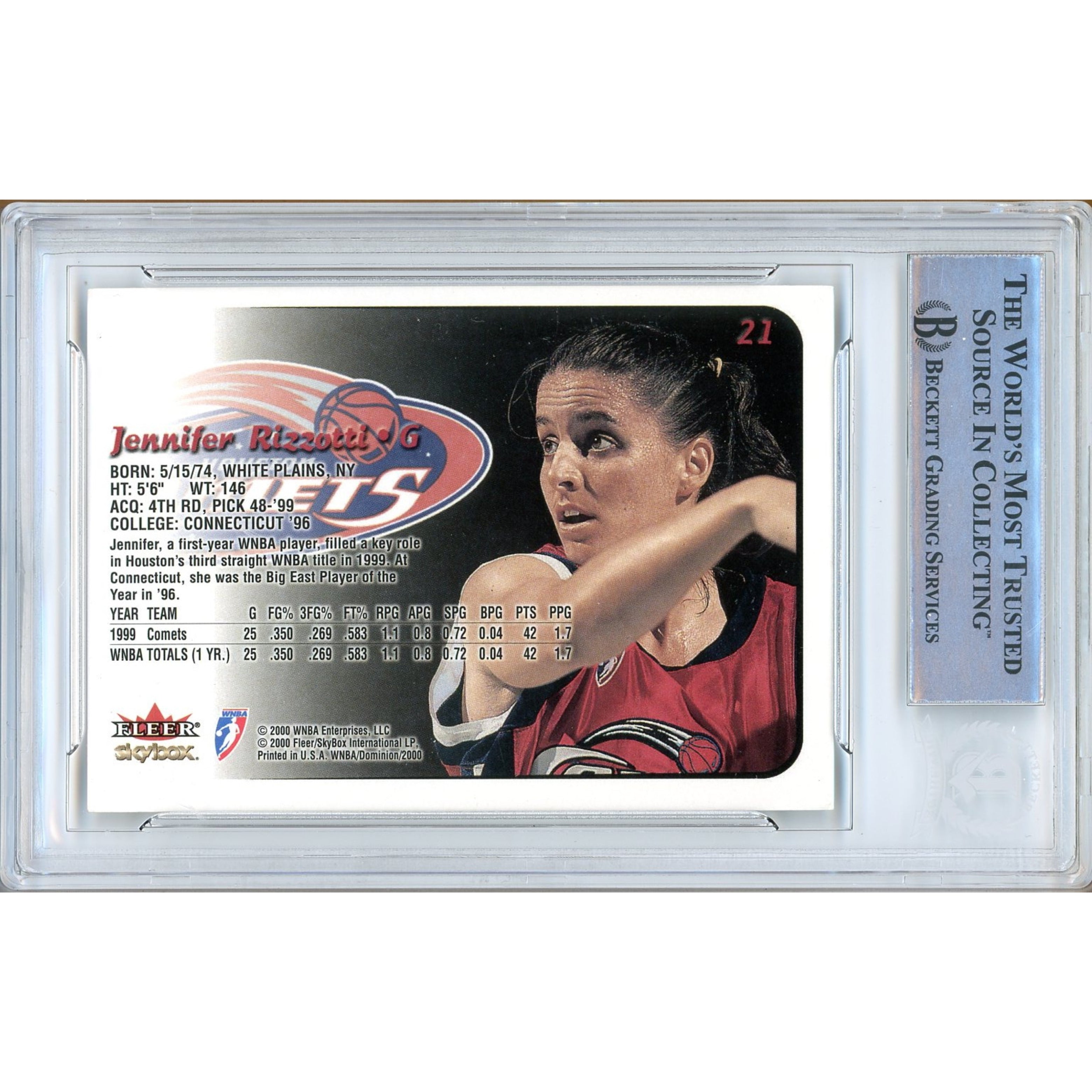 Jennifer Rizzotti Comets signed trading card – signature close-up – Beckett COA