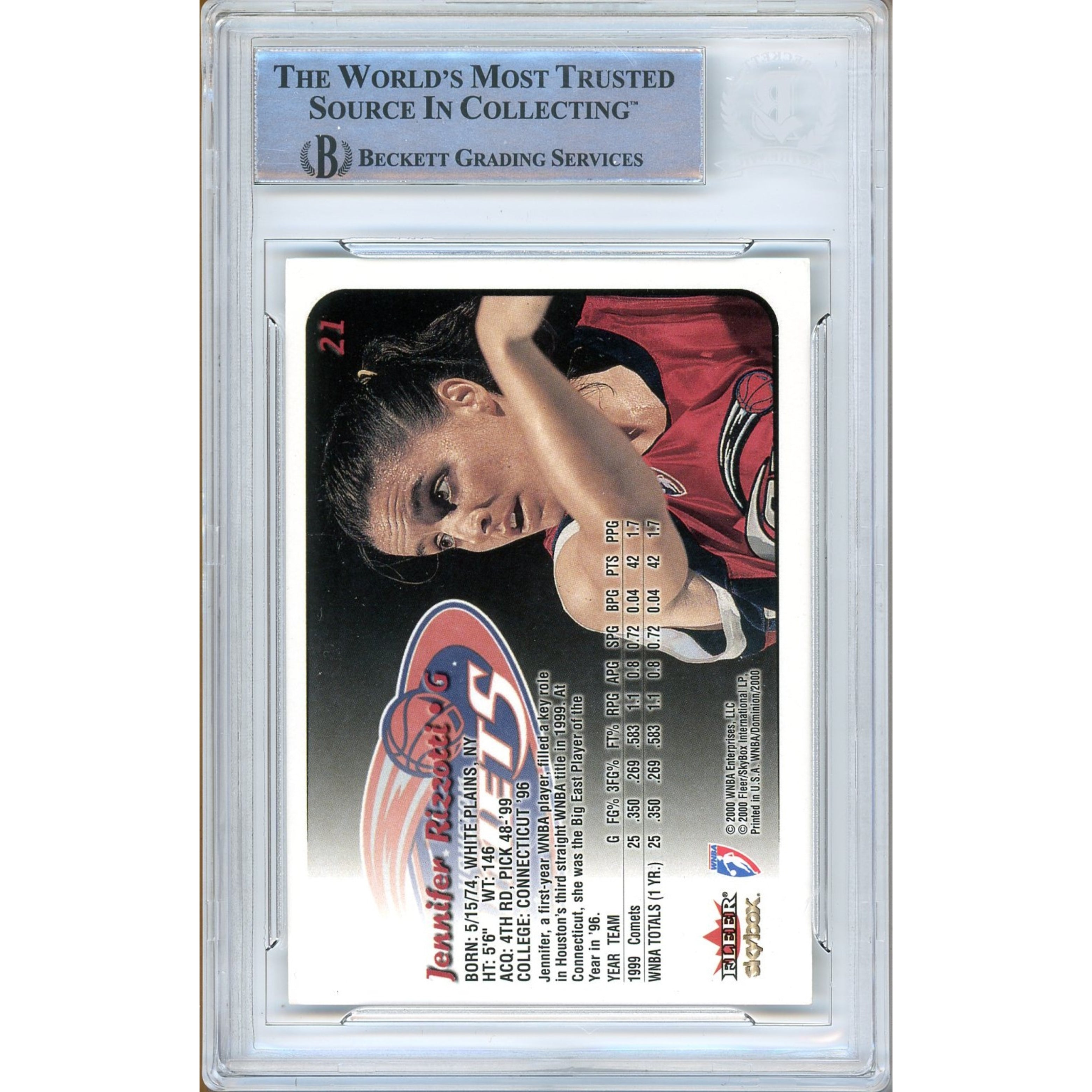 Jennifer Rizzotti Comets auto trading card – authentication sticker – Beckett COA