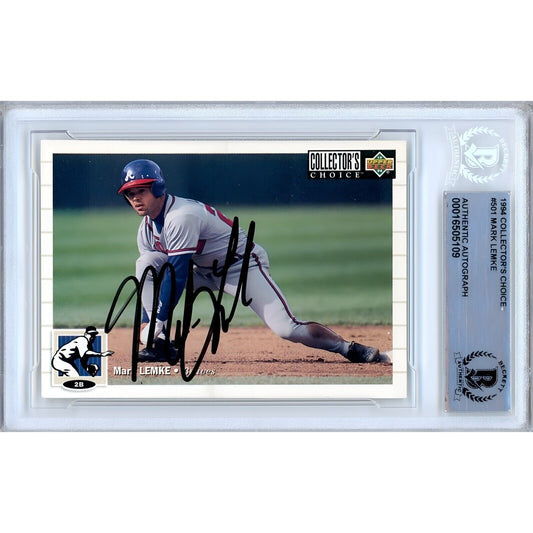 Baseballs- Autographed- Mark Lemke Atlanta Braves Signed 1994 Upper Deck Collectors Choice Baseball Card Beckett Authentic Auto Slab Front