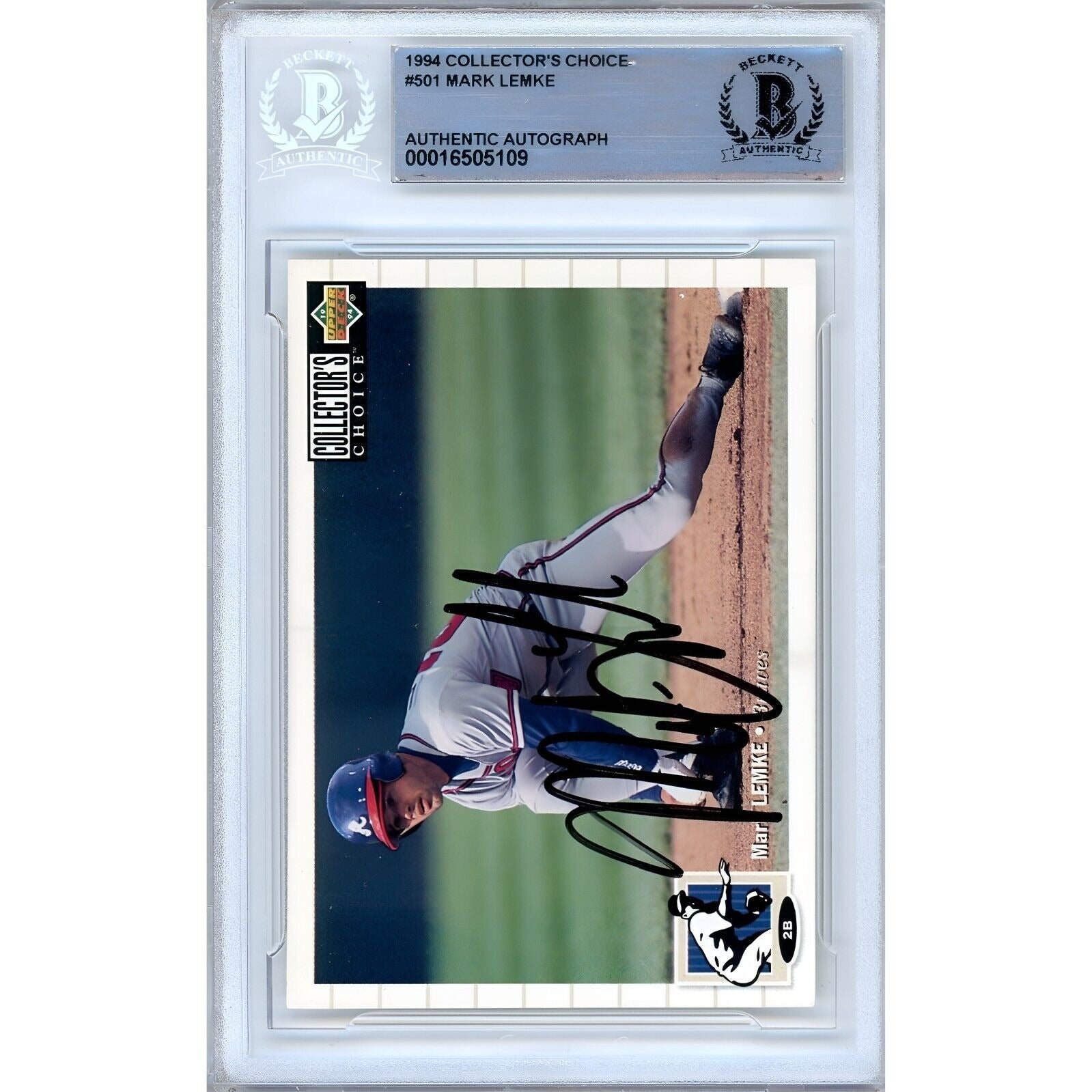 Mark Lemke Atlanta Braves signed trading card – signature close-up – Beckett COA