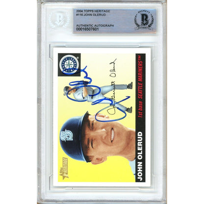 Baseballs- Autographed- John Olerud Seattle Mariners Signed 2004 Topps Heritage Baseball Card Beckett Authenticated Auto Slab Front