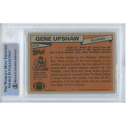 Gene Upshaw Oakland Raiders Signed 1981 Topps Football Card BAS Auth Auto Slab