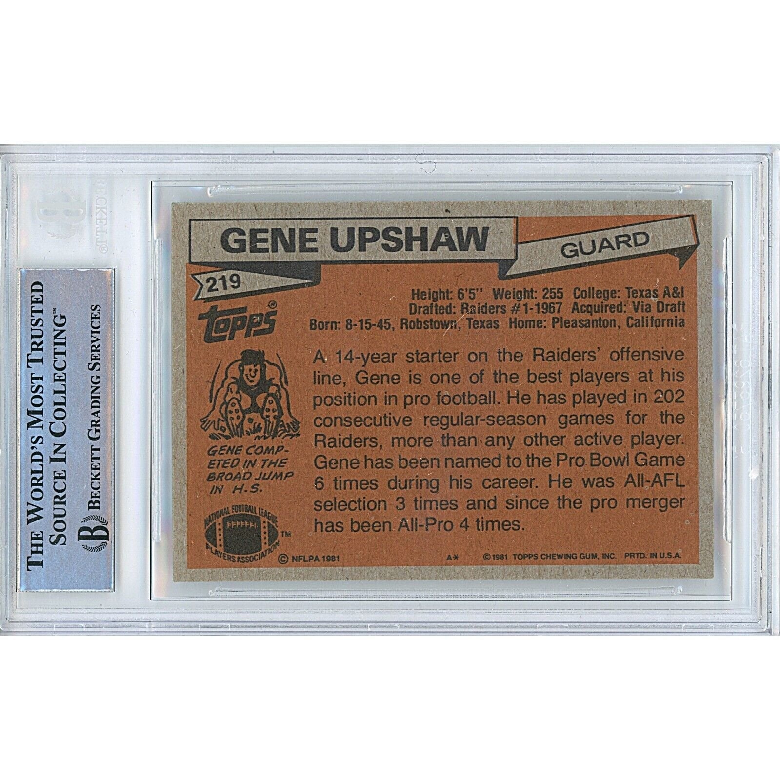 Gene Upshaw Oakland Raiders Las Signed Trading Card Beckett BAS