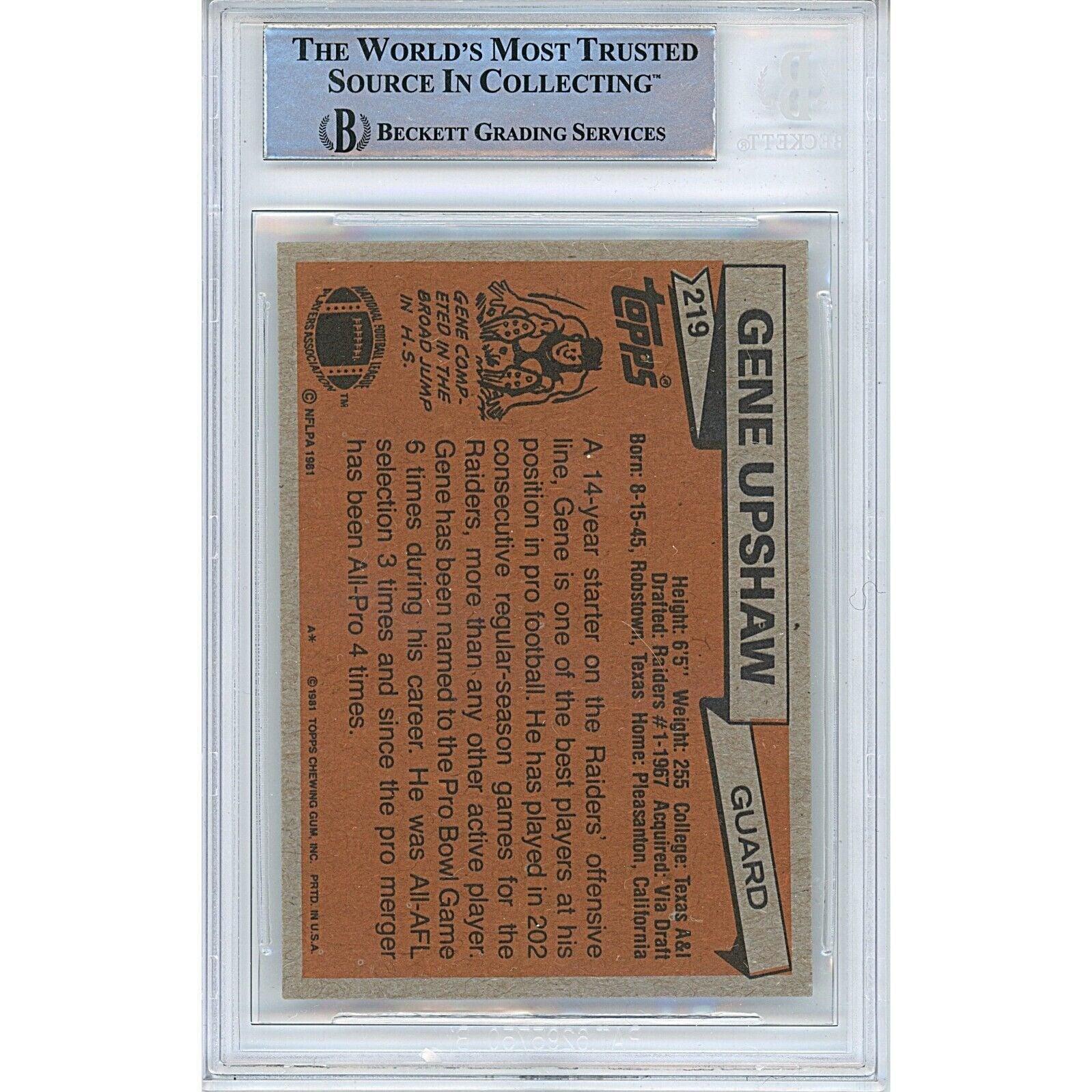 Gene Upshaw Oakland Raiders Las Autograph Trading Card Beckett BAS