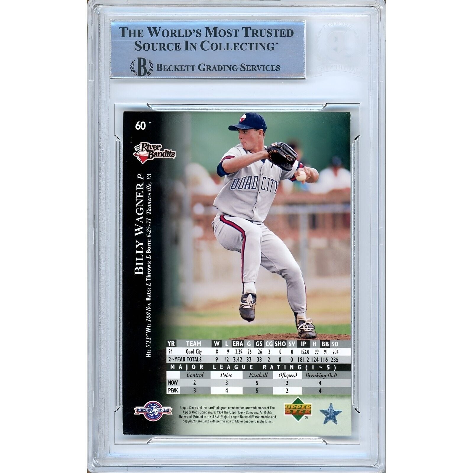 1995 Upper Deck #60 Billy Wagner Astros Signed Trading Card – Beckett BAS
