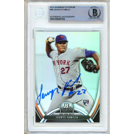 Baseballs- Autographed- Jeurys Familia New York Mets Signed 2013 Bowman Platinum Rookie Baseball Card Beckett Authentic Auto Slab Front