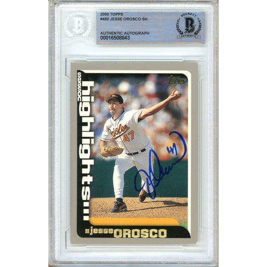 Baseballs- Autographed- Jesse Orosco Baltimore Orioles Signed 2000 Topps Season Highlights Baseball Card Beckett Authentic Auto Slab Front