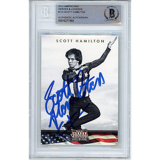 Olympics- Autographed- Scott Hamilton Team USA Signed 2012 Americana Heroes and Legends Trading Card Beckett Authentic Auto Slab Front