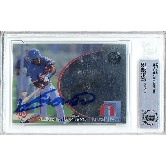 Baseballs- Autographed- Vladimir Guerrero Montreal Expos Signed 1997 Upper Deck UD3 Rookie Trading Card Beckett Authentic Auto Slab Front