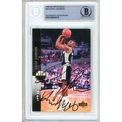 Basketballs- Autographed- Avery Johnson San Antonio Spurs Signed 1994-95 Upper Deck Basketball Card Beckett Authentic Auto Slab Front