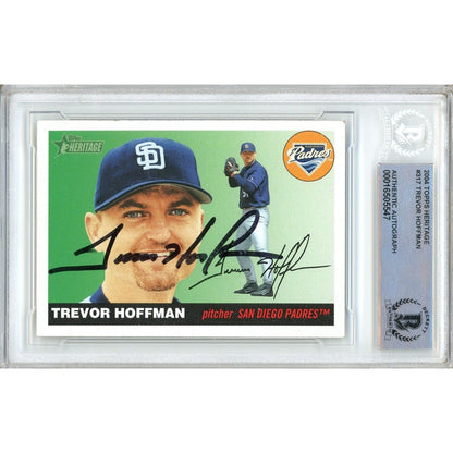 Baseballs- Autographed- Trevor Hoffman San Diego Padres Signed 2004 Topps Heritage Trading Card Beckett Authentic Auto Slab Front