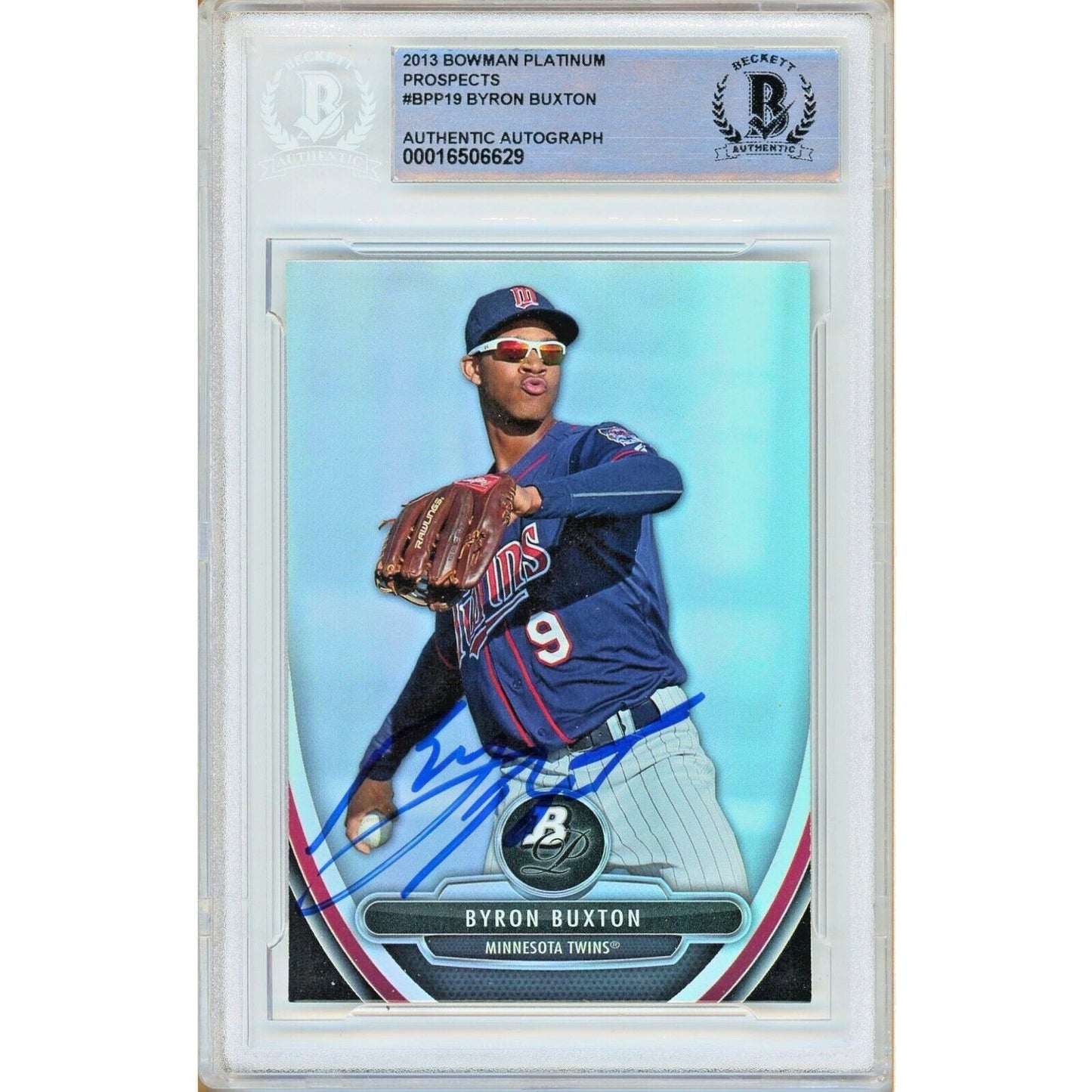 Baseballs- Autographed- Byron Buxton Minnesota Twins Signed 2013 Bowman Platinum Prospects Baseball Card Beckett Authentic Auto Slab Front