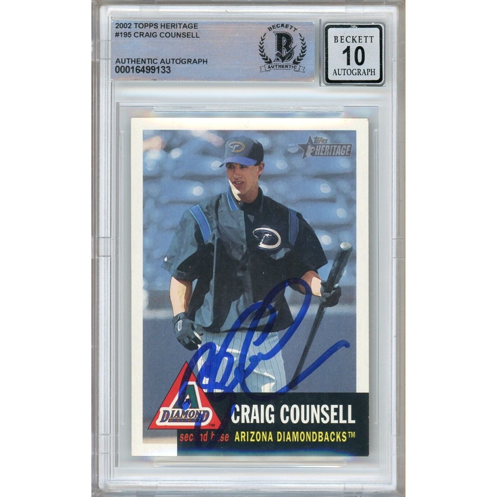 2002 Topps #195 Craig Counsell AZ Diamondbacks Autographed Trading Card – Beckett BAS