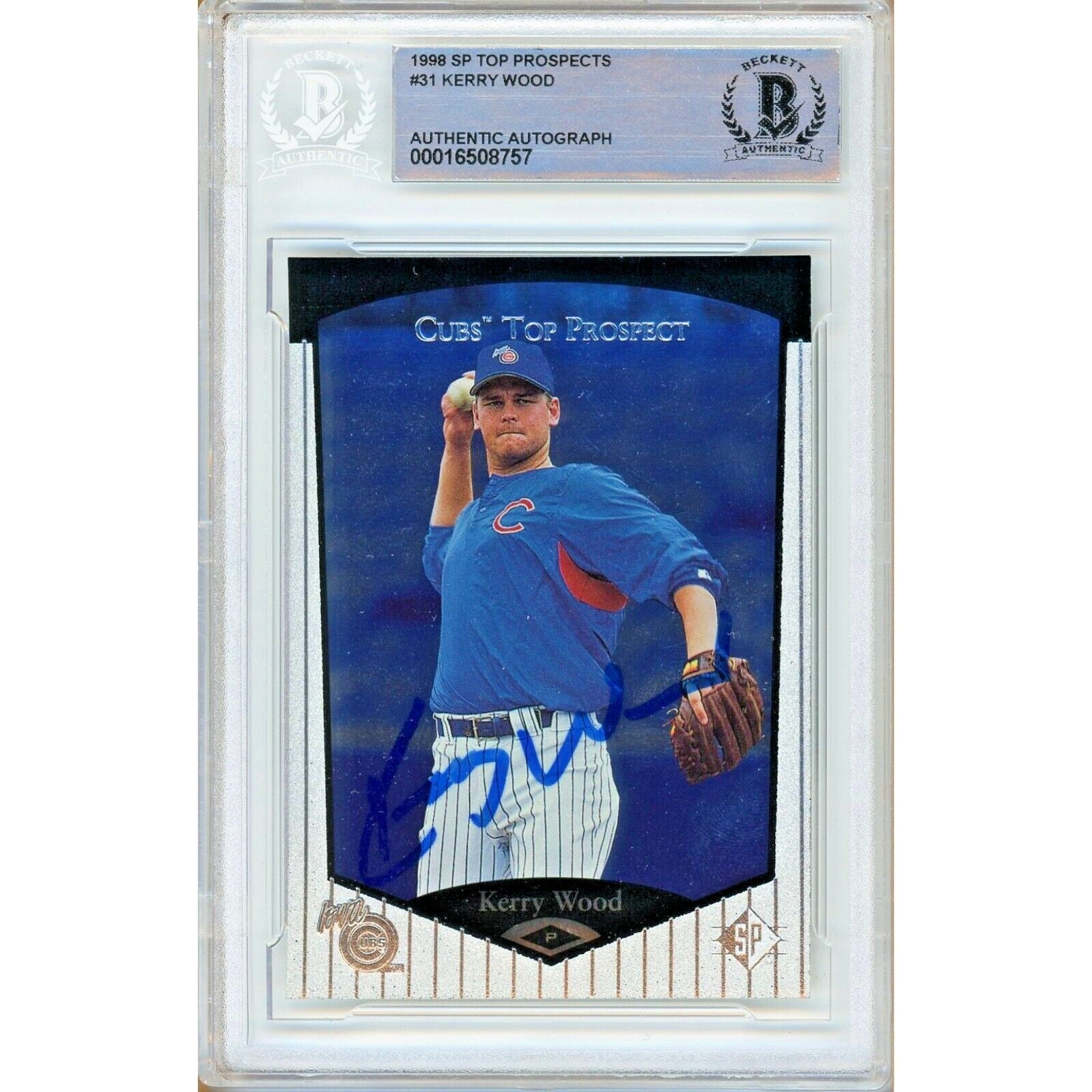 Kerry Wood autographed trading card – full view – Beckett COA