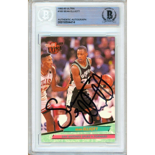 Basketballs- Autographed- Sean Elliott San Antonio Spurs Signed 1992-93 Fleer Ultra Trading Card Beckett Authentic Auto Slab Front