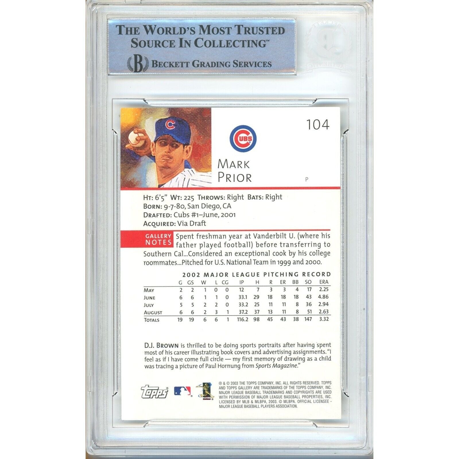 Mark Prior Chicago Cubs Signed Trading Card Beckett BAS