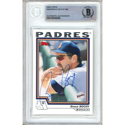 Baseballs- Autographed- Bruce Bochy San Diego Padres Signed 2004 Topps Baseball Card Beckett Authentic Auto Slab Front